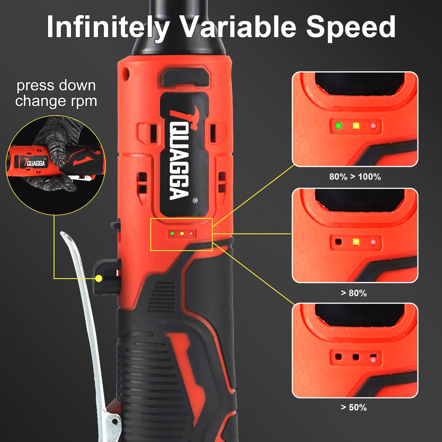TQUAGGA 18V Cordless Extended Ratchet Wrench Set