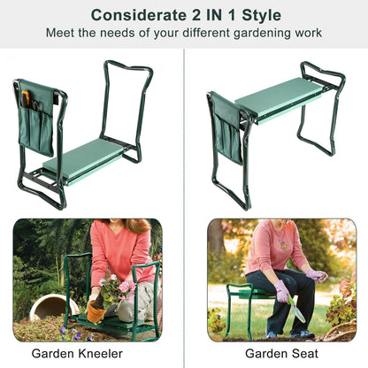Foldable Garden Kneeler & Seat with Thick EVA Pad + Tool Pouch