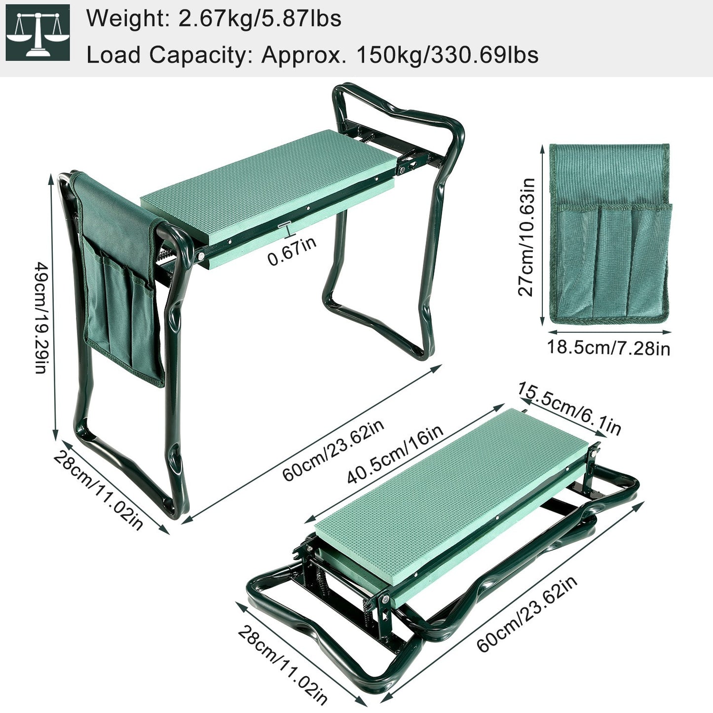 Foldable Garden Kneeler & Seat with Thick EVA Pad + Tool Pouch