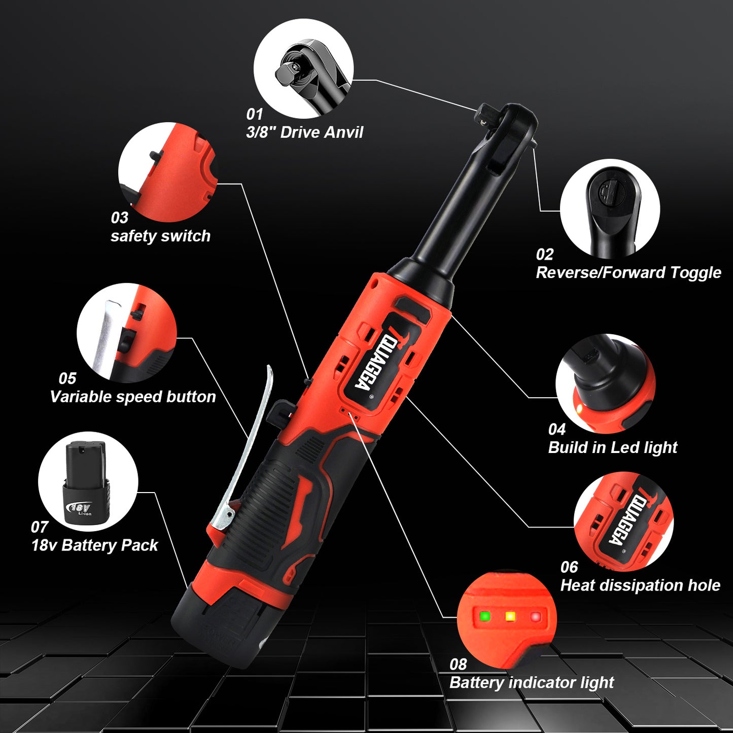 TQUAGGA 18V Cordless Extended Ratchet Wrench Set