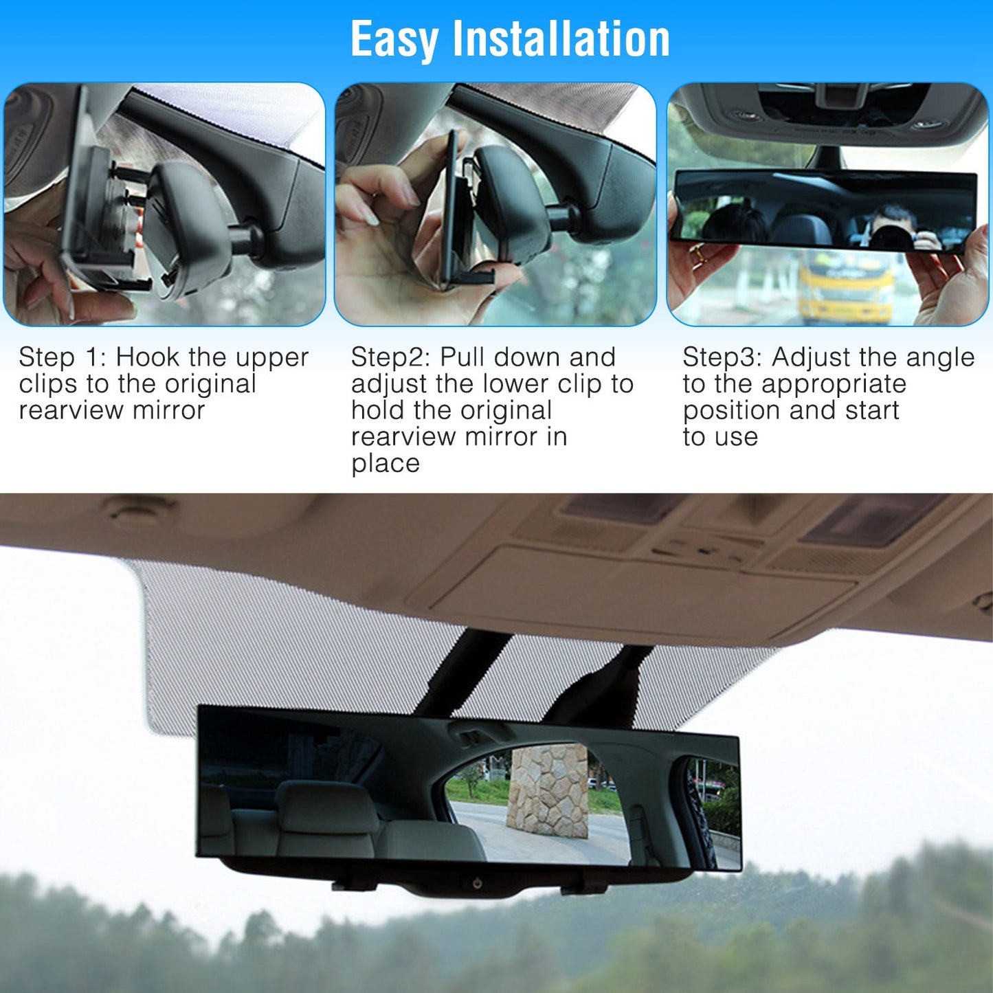 11.4" Panoramic Clip-On Rearview Mirror