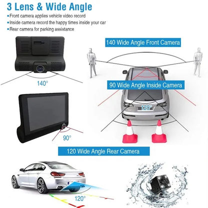 RoadShield 3 Channel Dash Cam 1296P Front,Cabin & Rear Coverage