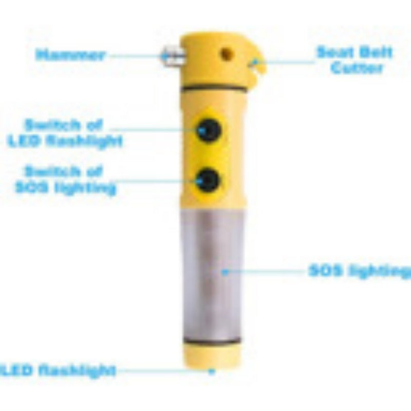 Multi-Functional Emergency Car Safety Hammer & Flashlight