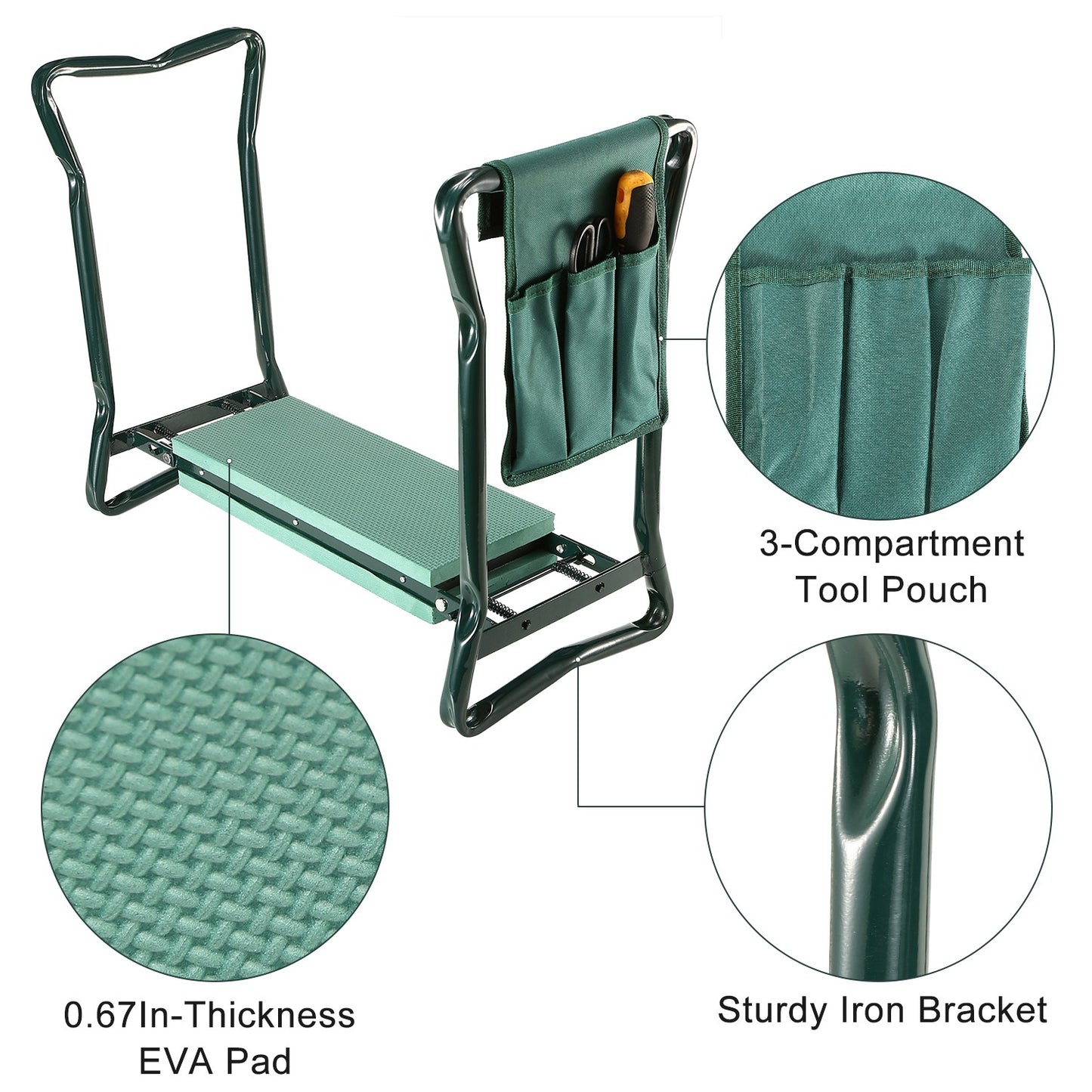Foldable Garden Kneeler & Seat with Thick EVA Pad + Tool Pouch