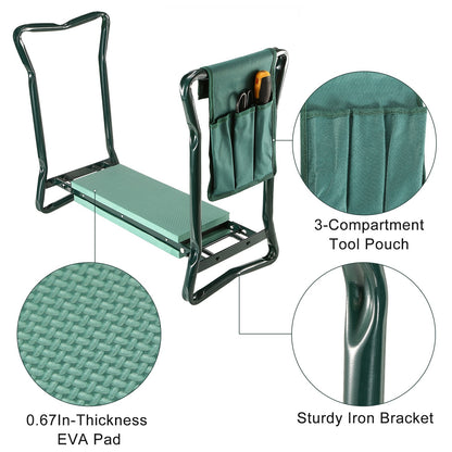 Foldable Garden Kneeler & Seat with Thick EVA Pad + Tool Pouch